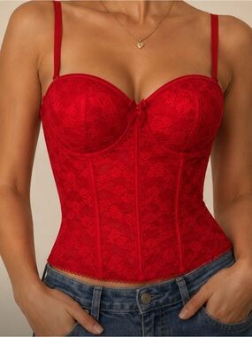 Victoria’s Secret Red Lace Bustier Corset Top - Women Intimates - 34C